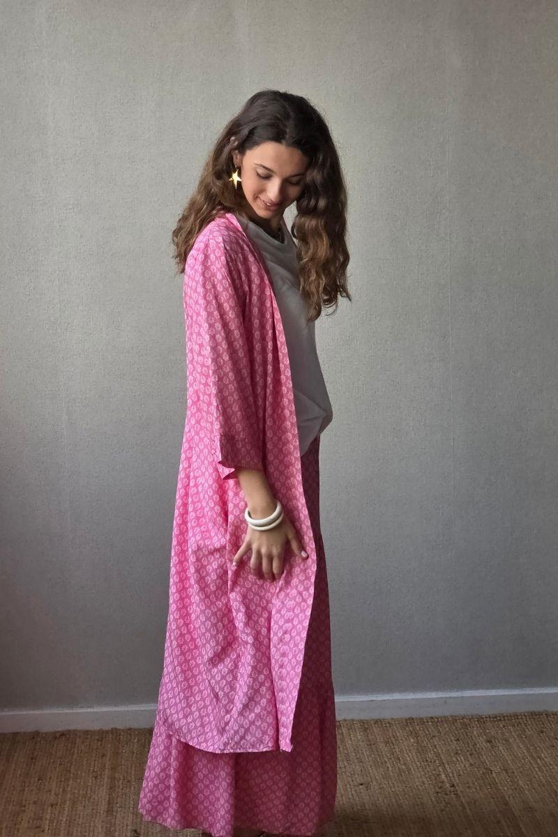 Kimono estampado flores fucsia