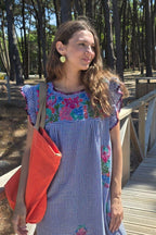 Vestido mexicano cuadro vichy marino