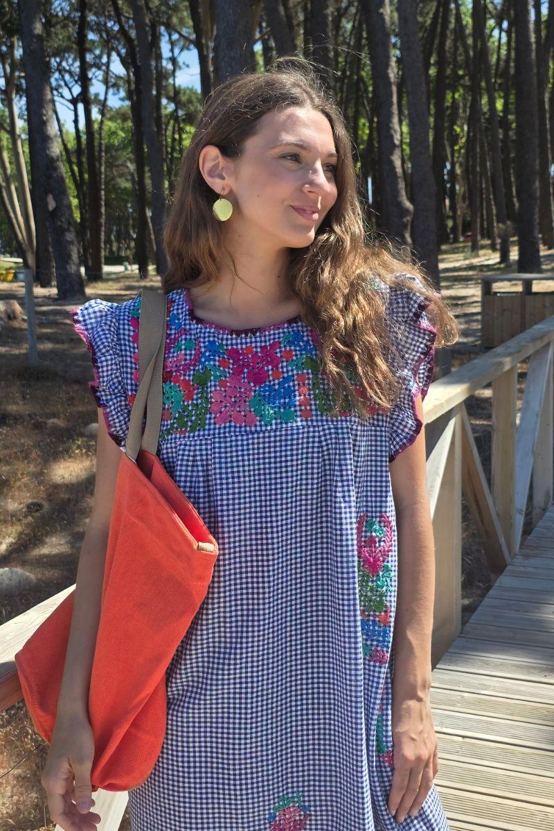Vestido mexicano cuadro vichy marino