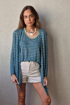 Chaqueta azul de lino con rayas