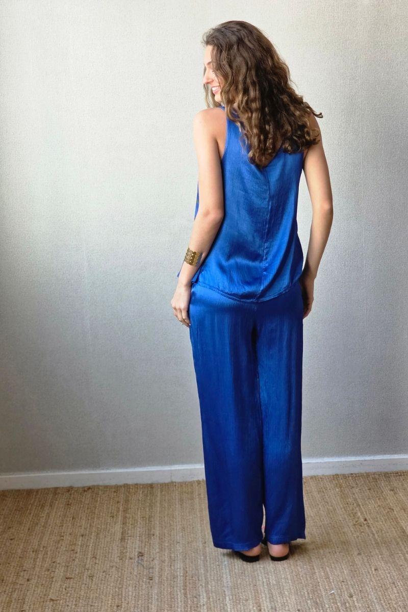 Pantalón de raso azulón