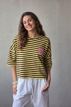 Sudadera Corta de Rayas Chocolate