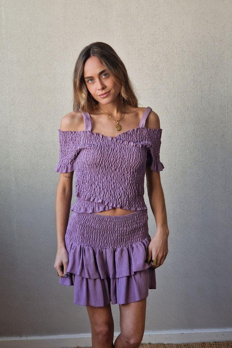 Minifalda pantalón con goma ancha lila