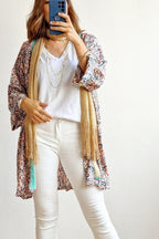 Kimono estampado rosa, verde y dorado