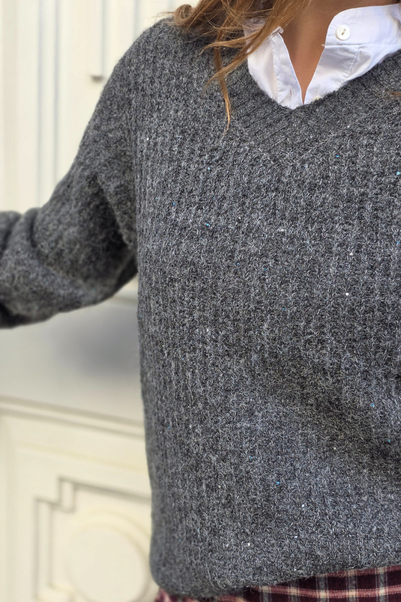 Jersey Olivia de punto con brillos gris oscuro