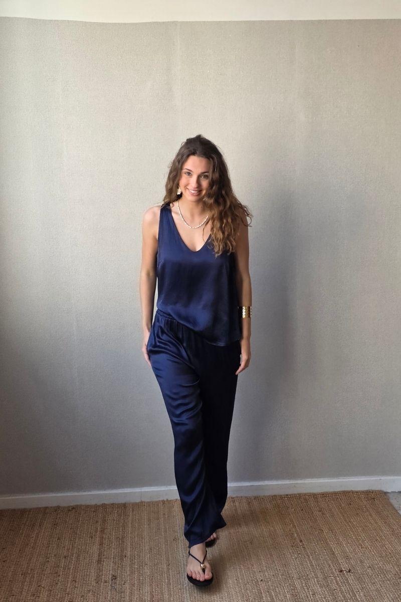 Pantalón de raso azul marino