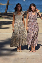 Vestido de flores nido de abeja verde