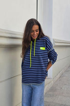 Sudadera con capucha de Rayas azul indigo