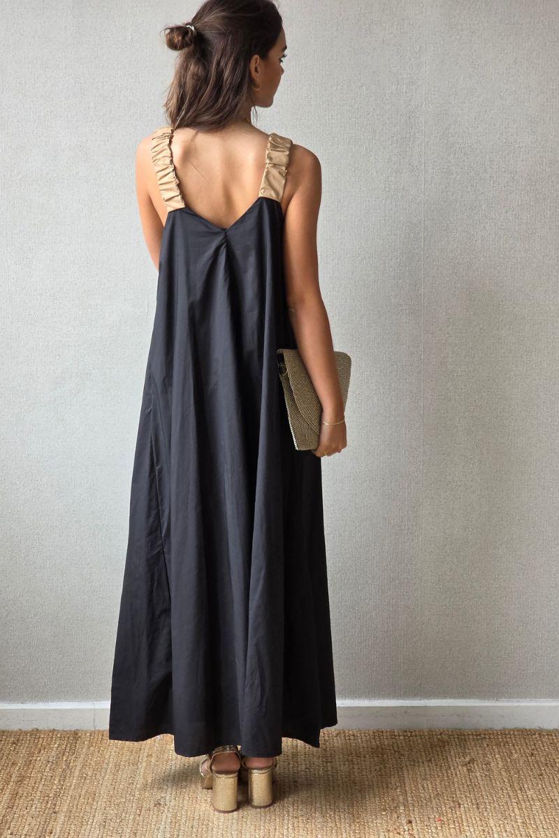 Vestido oversize detalles volante camel