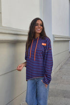 Sudadera de rayas con capucha azulón
