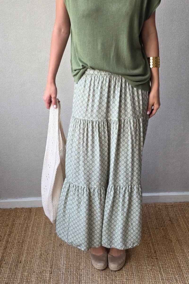 Falda estampado de flores con volantes salvia