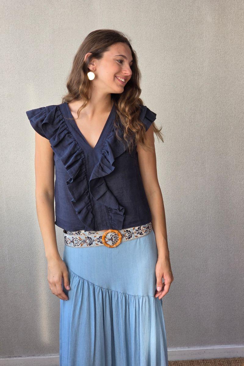 Top volante lino