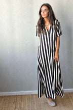 Vestido rayas manga corta no se arruga negro