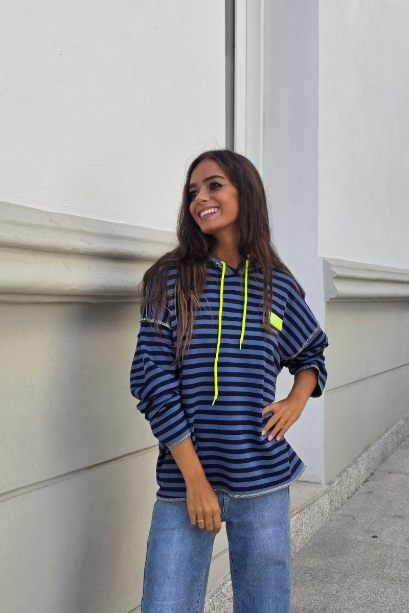 Sudadera con capucha de Rayas Turquesa