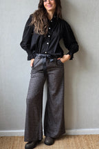 Pantalón palazzo cuadro pequeño gris marengo