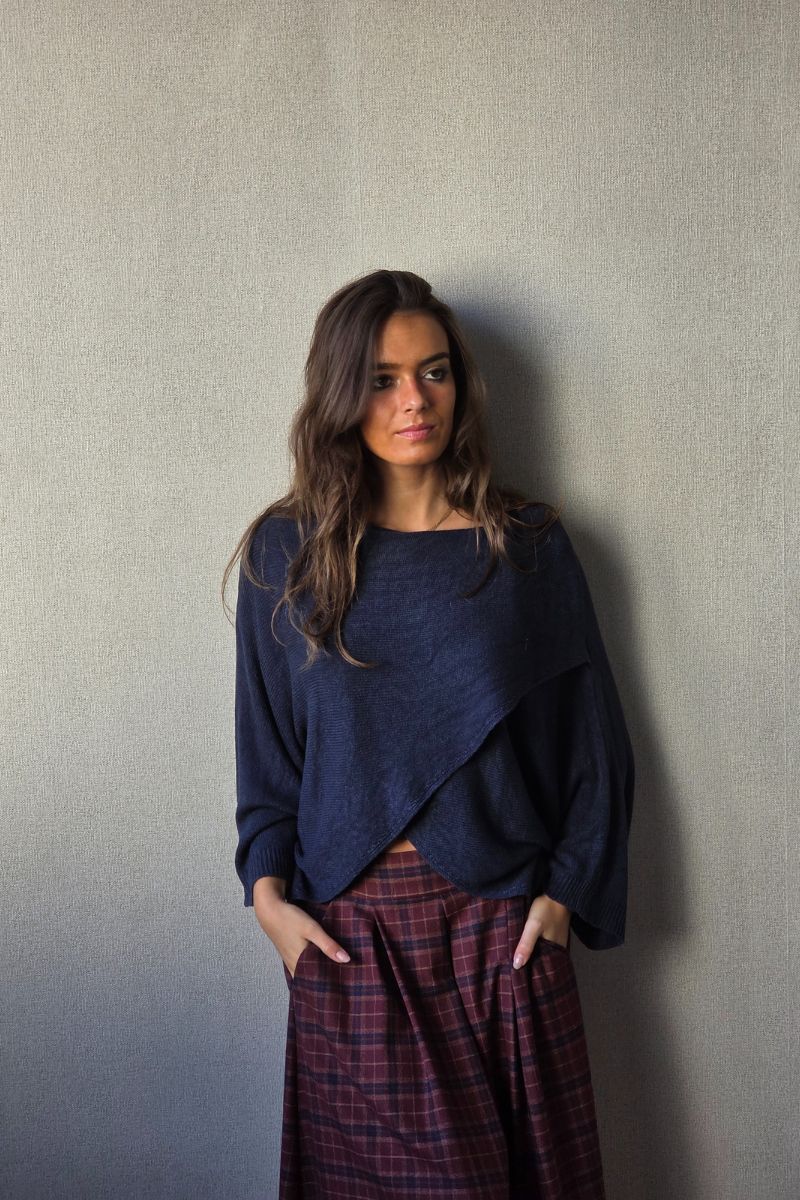 Jersey cruzado manga japonesa azul marino