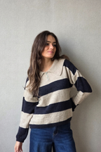 Jersey de rayas con cuello camisero azul marino