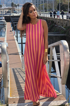 Vestido Elástico de Rayas Fucsia