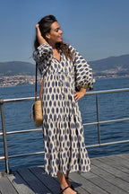 Vestido Mangas Abullonadas Estampado Azul marino