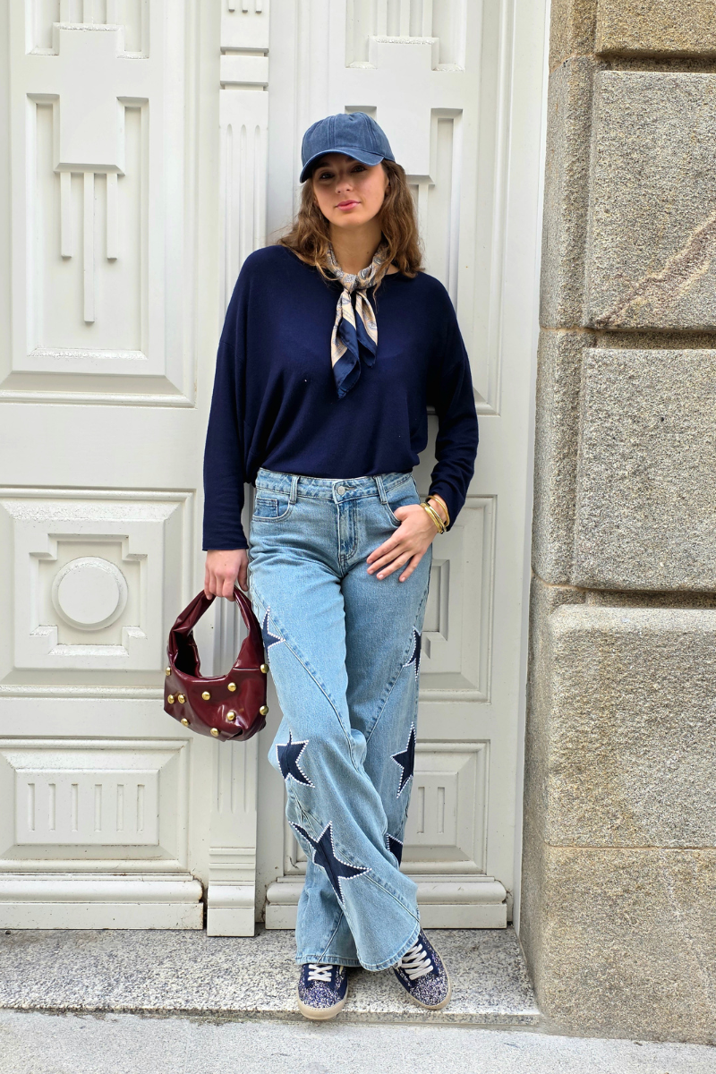 Vaquero Azul con Estrellas Laterales