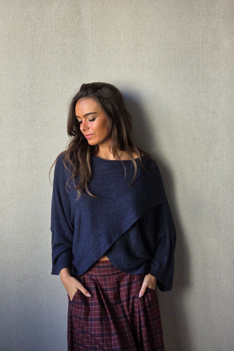 Jersey cruzado manga japonesa azul marino