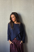 Jersey cruzado manga japonesa azul marino