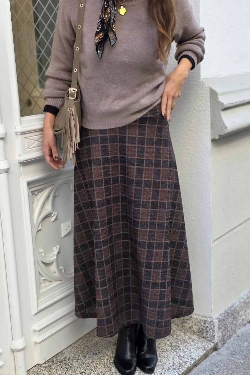 Falda larga de cuadros Altamira negra