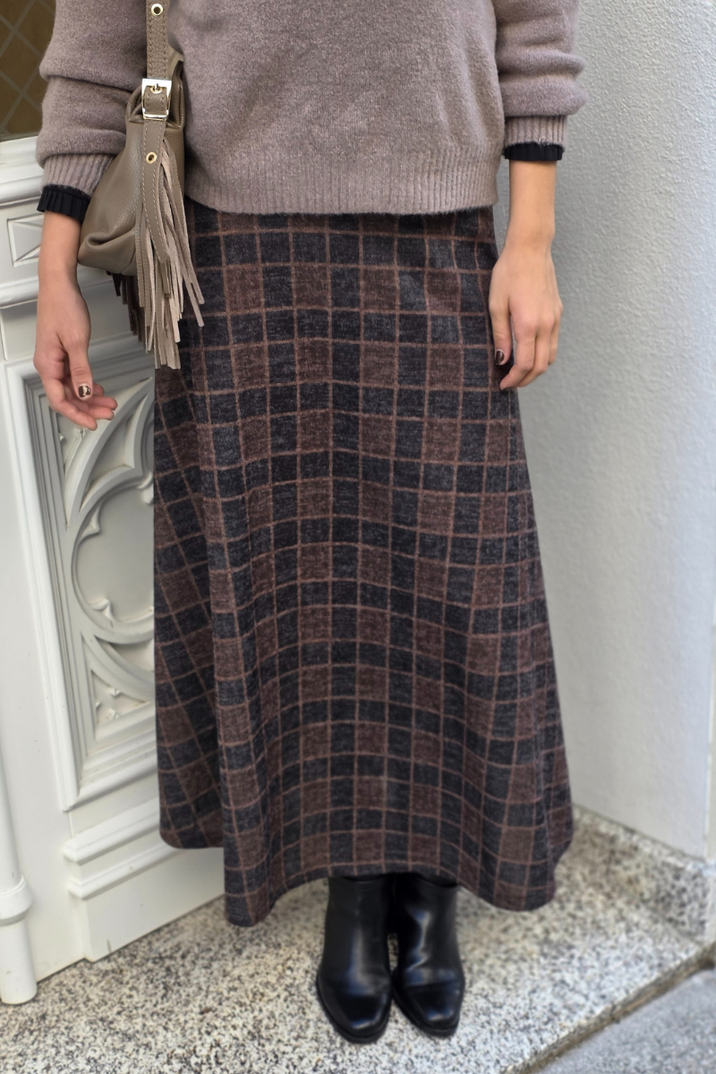 Falda larga de cuadros Altamira negra