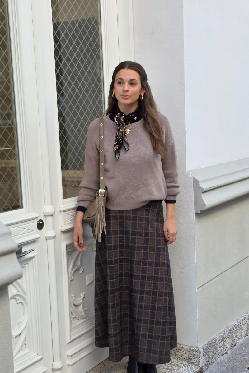 Falda larga de cuadros Altamira negra