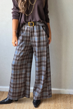 Pantalón de cuadros pequeños azul jean