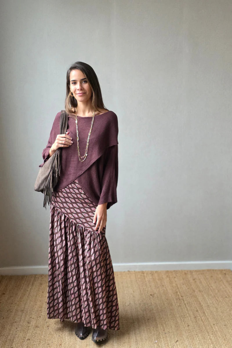 Jersey cruzado manga japonesa berenjena oscuro