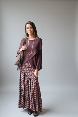 Jersey cruzado manga japonesa berenjena oscuro
