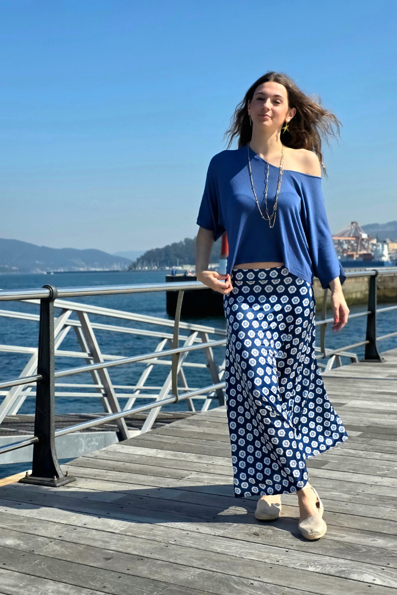 Falda Larga Estampado Célula Marino