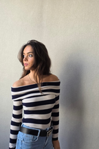 Jersey Escote Bardot Rayas - Azul Marino
