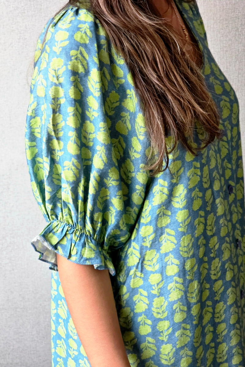Vestido flores con botones verde