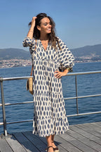 Vestido Mangas Abullonadas Estampado Azul marino