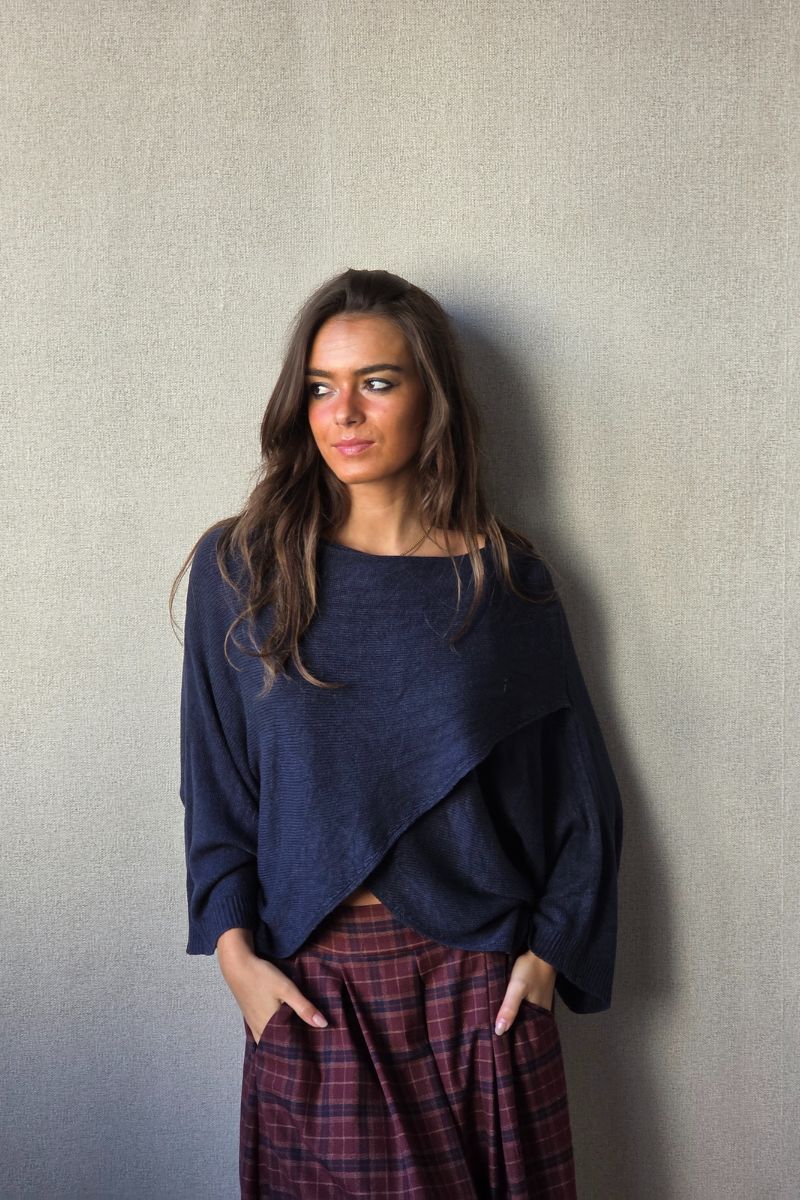 Jersey cruzado manga japonesa azul marino