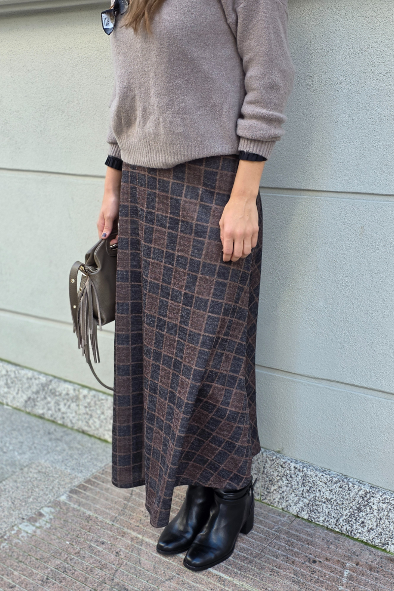 Falda larga de cuadros Altamira negra