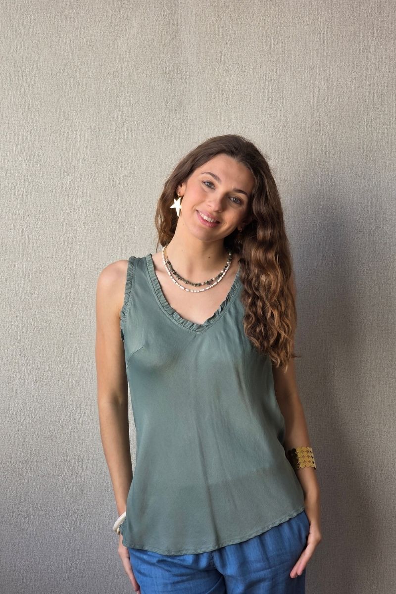 Top de raso caqui