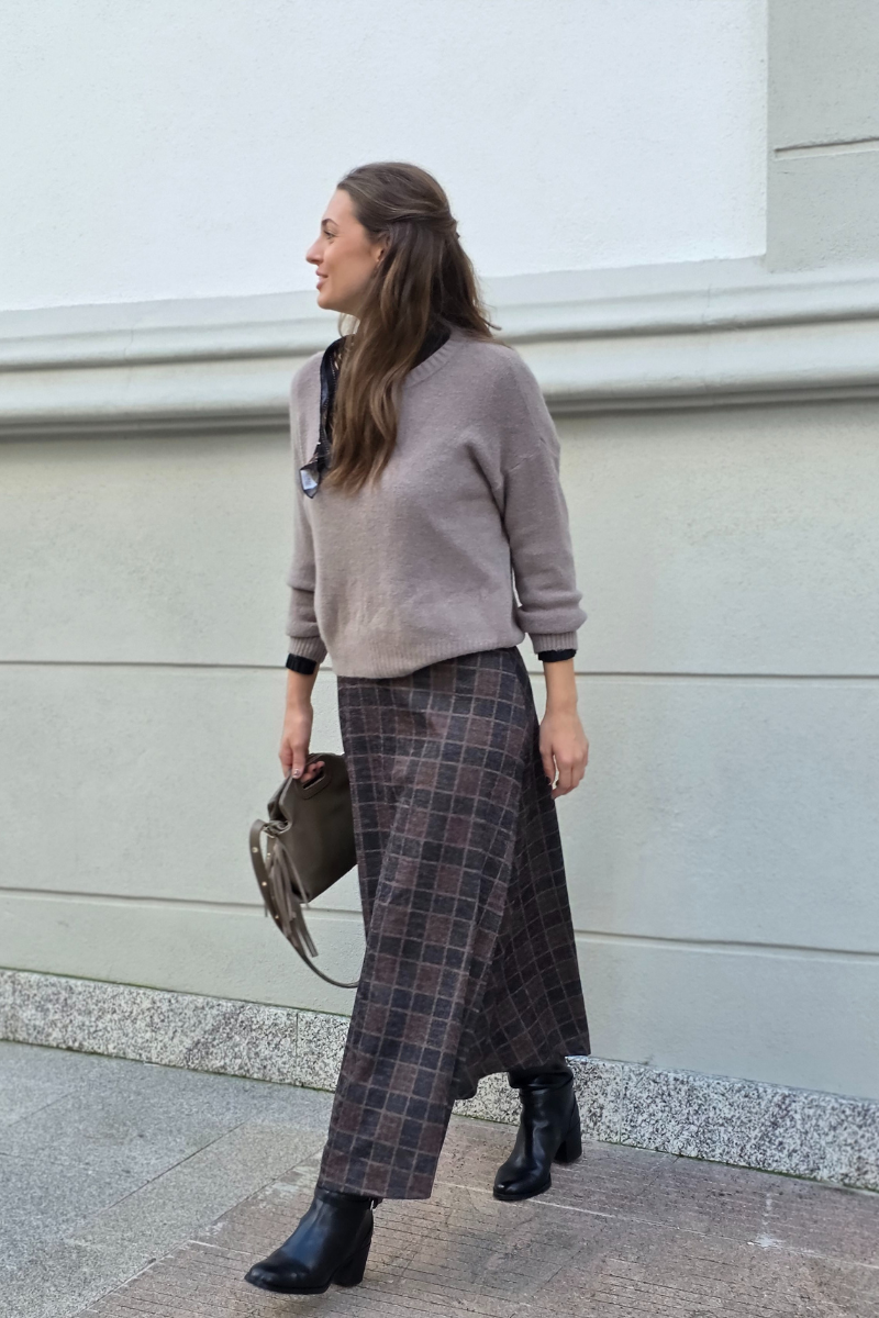 Falda larga de cuadros Altamira negra