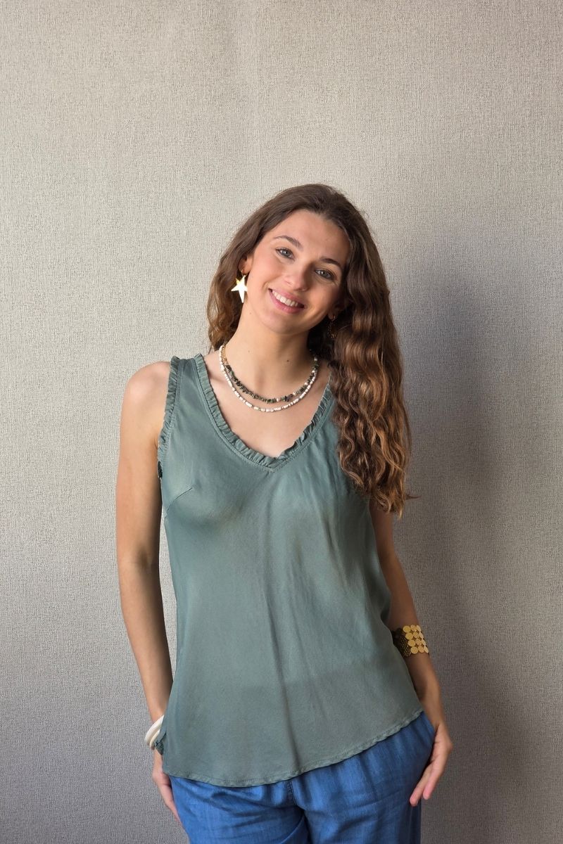 Top de raso caqui