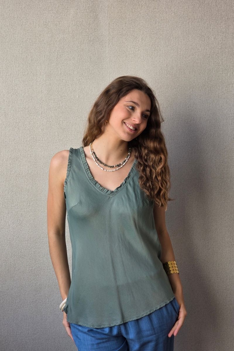 Top de raso caqui