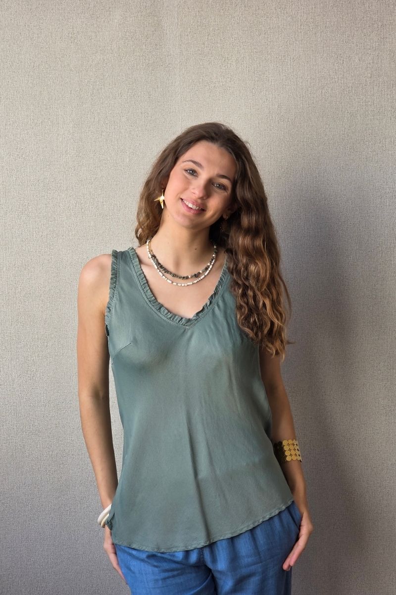 Top de raso caqui