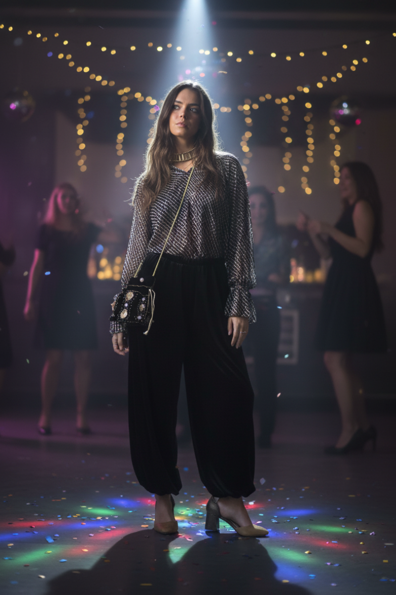 Pantalón bombacho de terciopelo negro