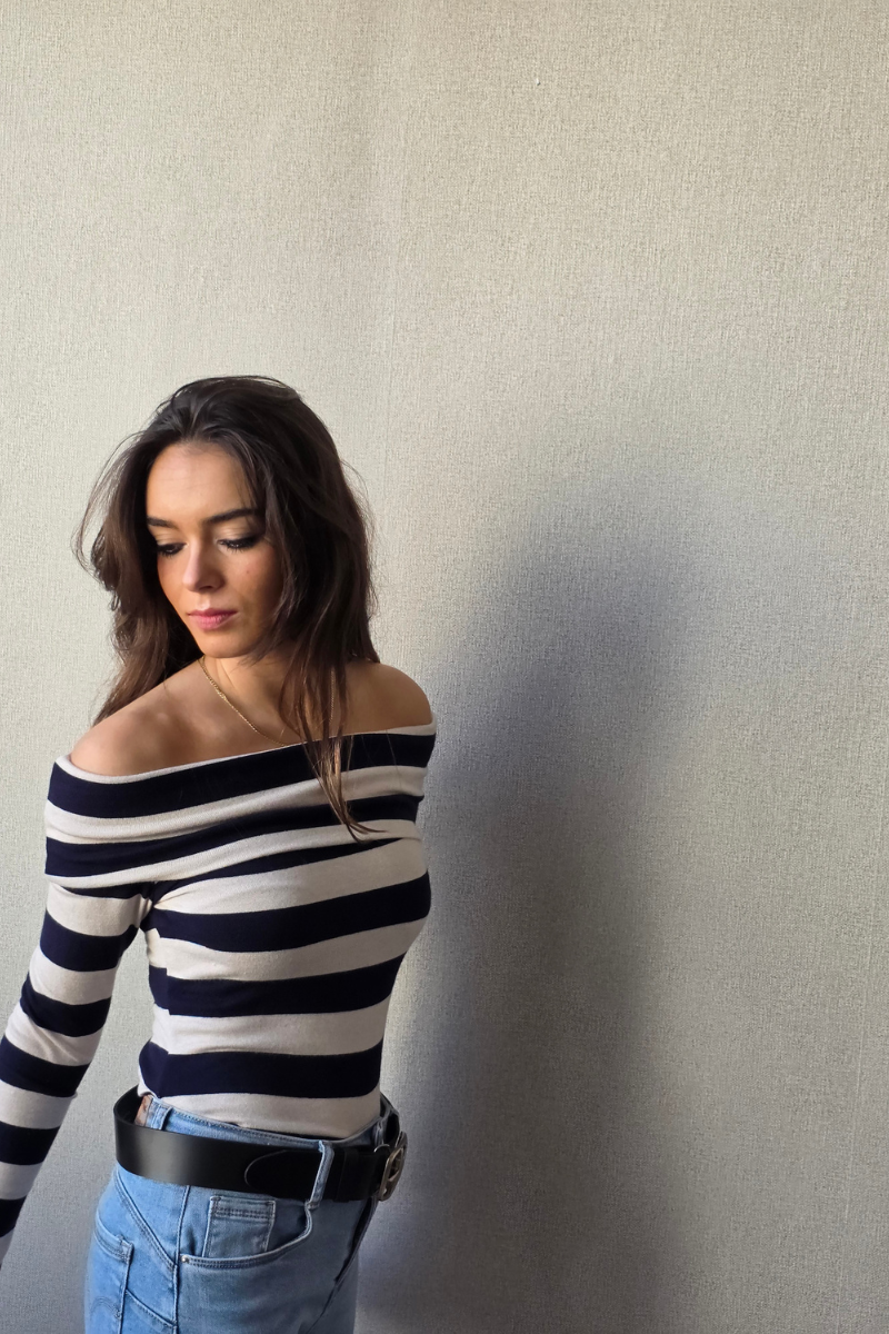 Jersey Escote Bardot Rayas - Azul Marino