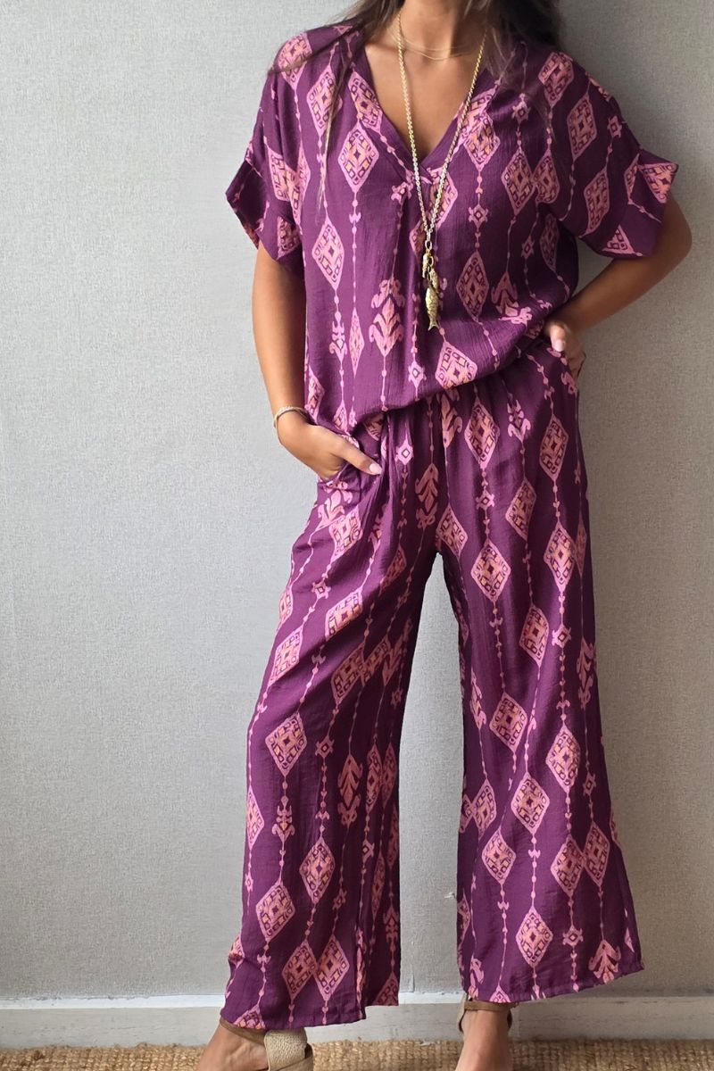 Pantalón rombos ciruela