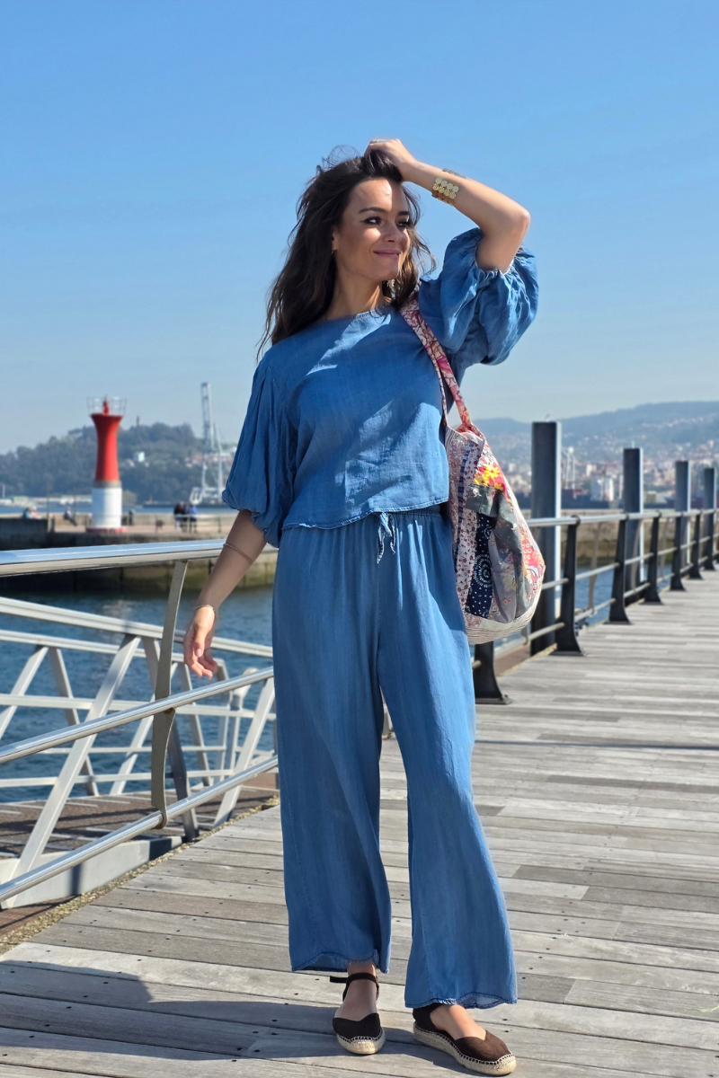 Pantalón Azul Jeans Oscuro con Cintura Elástica