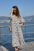 Vestido Mangas Abullonadas Estampado Azul marino