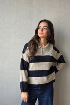 Jersey de rayas con cuello camisero azul marino