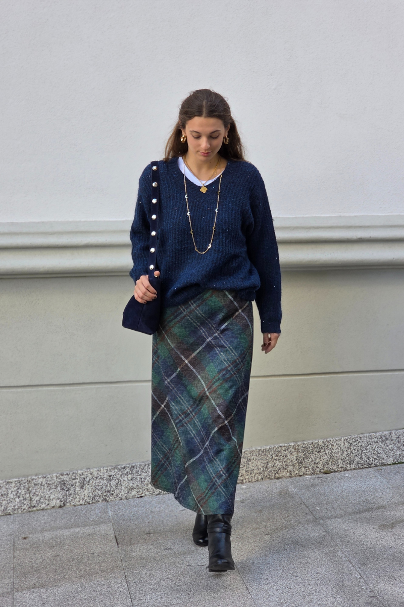 Falda Casilda de cuadros grandes azul marino